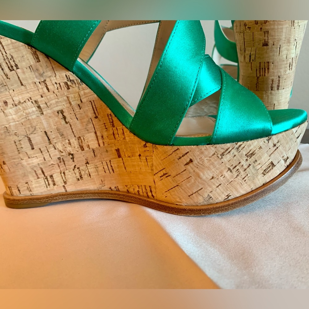 Prada Assenzio (absinthe/emerald green), 40/Size 9, criss cross cork wedge - Picture 8 of 15